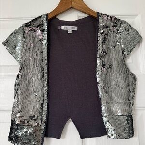 Jennifer Lopez Silver Sequin Open Cardigan